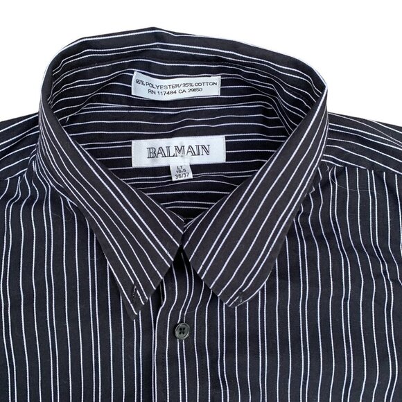 Rare Balmain Paris Dress Shirt Large Black White Stripe - Picture 1 of 10